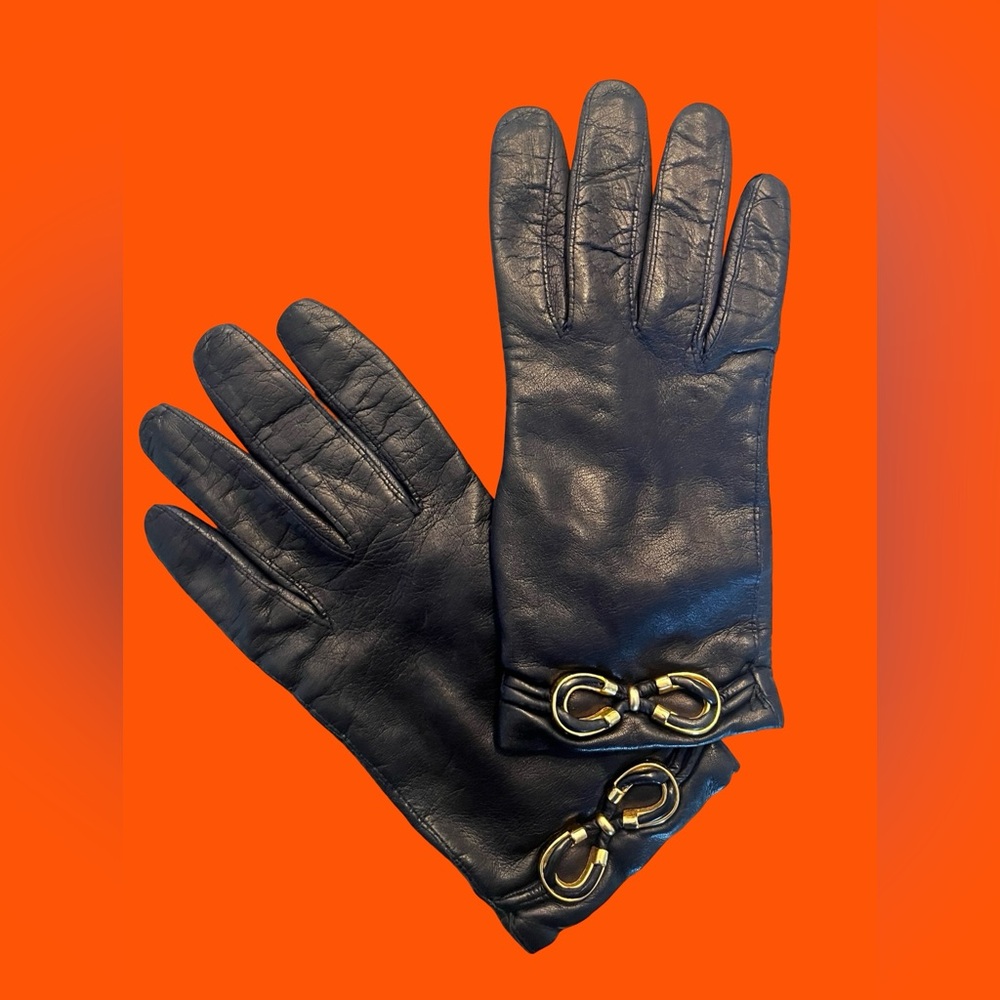Navy Vintage Ladies Italian Vintage Leather Gloves